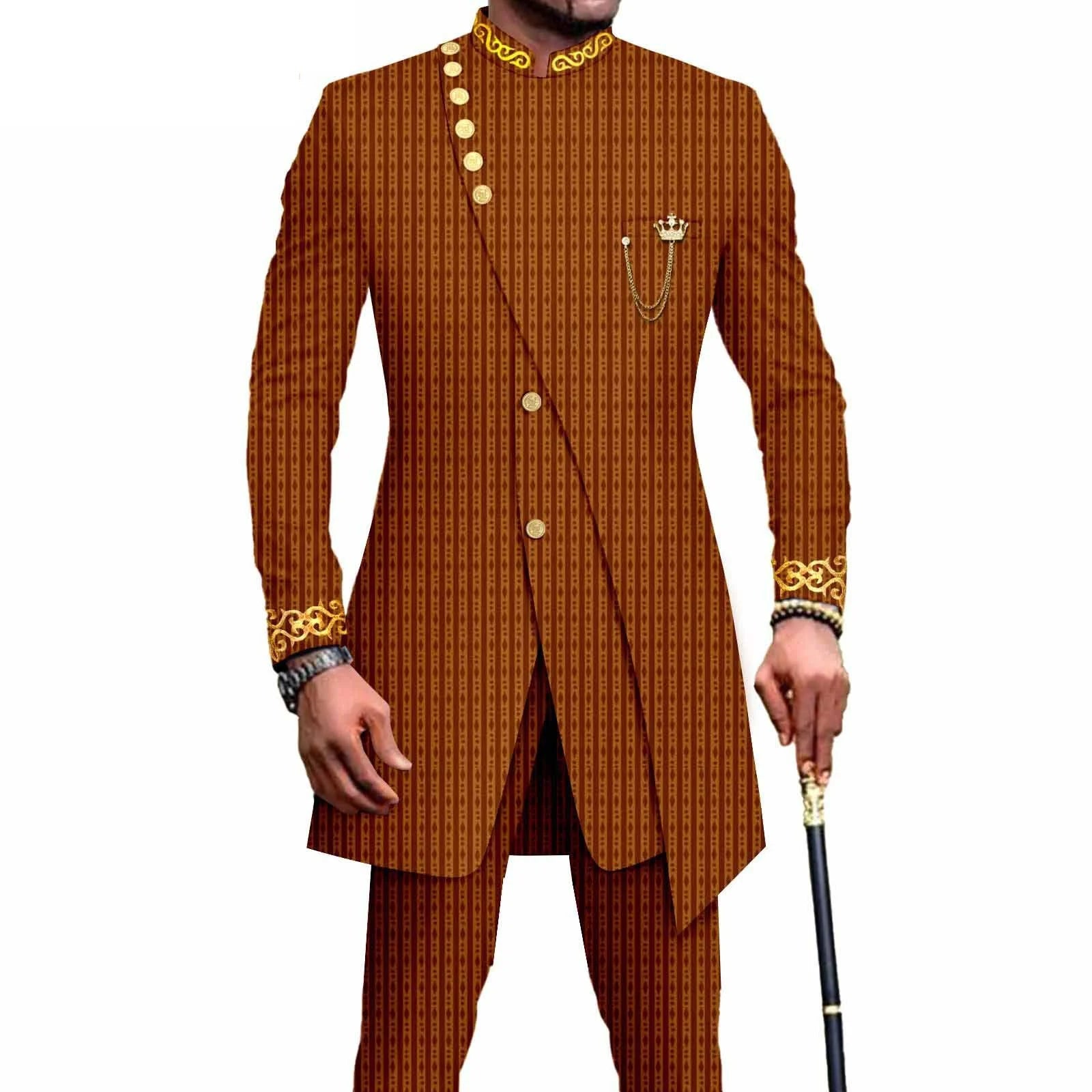 Costume Africain Homme – Blazer Brodé & Pantalon Slim FelizShop