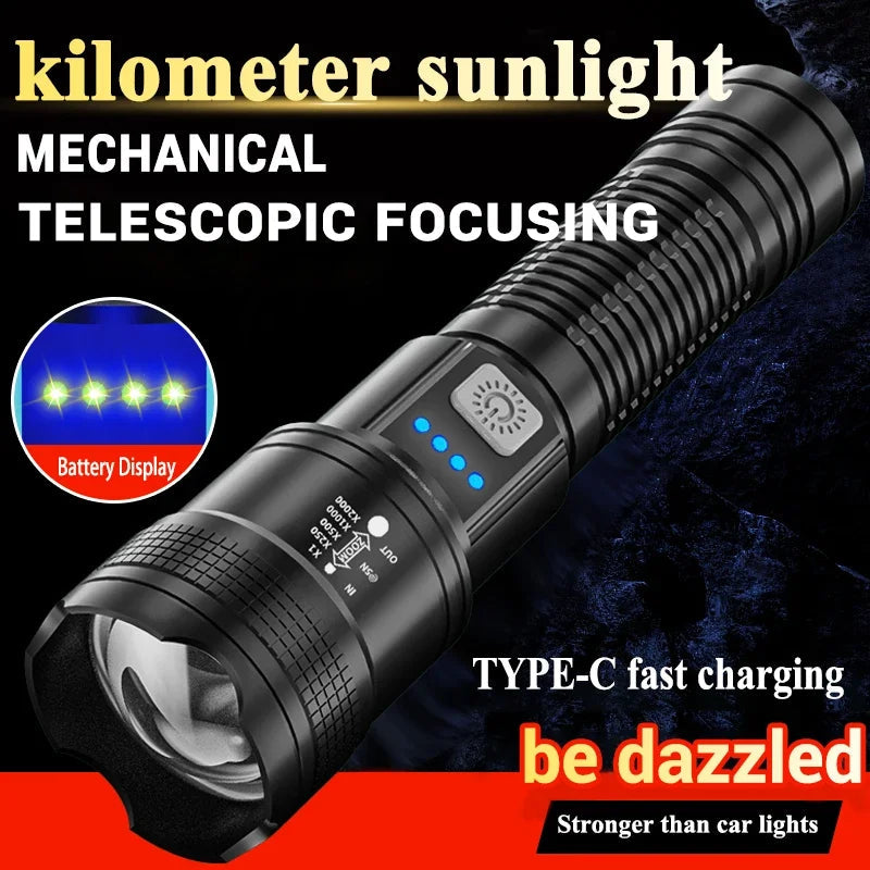 High Strong Power Led Flashlights 2000LM Tactical Torch with Display Light USB Charging Camping Fishing Emergency Zoom Lantern🚚Livraison gratuite rapide et sécurisé FR FelizShop