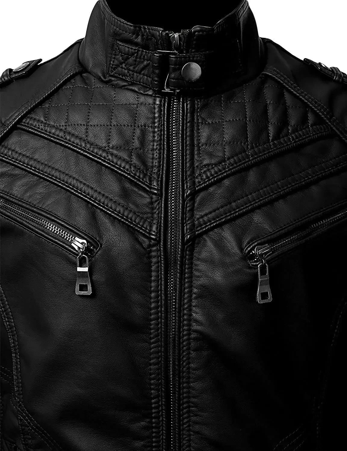 Men's Black Faux Leather Biker Jacket - Slim Fit Vintage Style Motorcycle PU Leather Jacket FelizShop