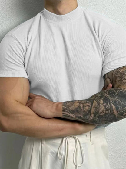 T-shirt homme printemps-été — Petit col montant, rayé — Manches courtes — Haut fitness décontracté — T-shirt sport pour homme — Sportswear🚚 Livraison rapide en 8 à 12 jours ouvrés depuis la France FelizShop