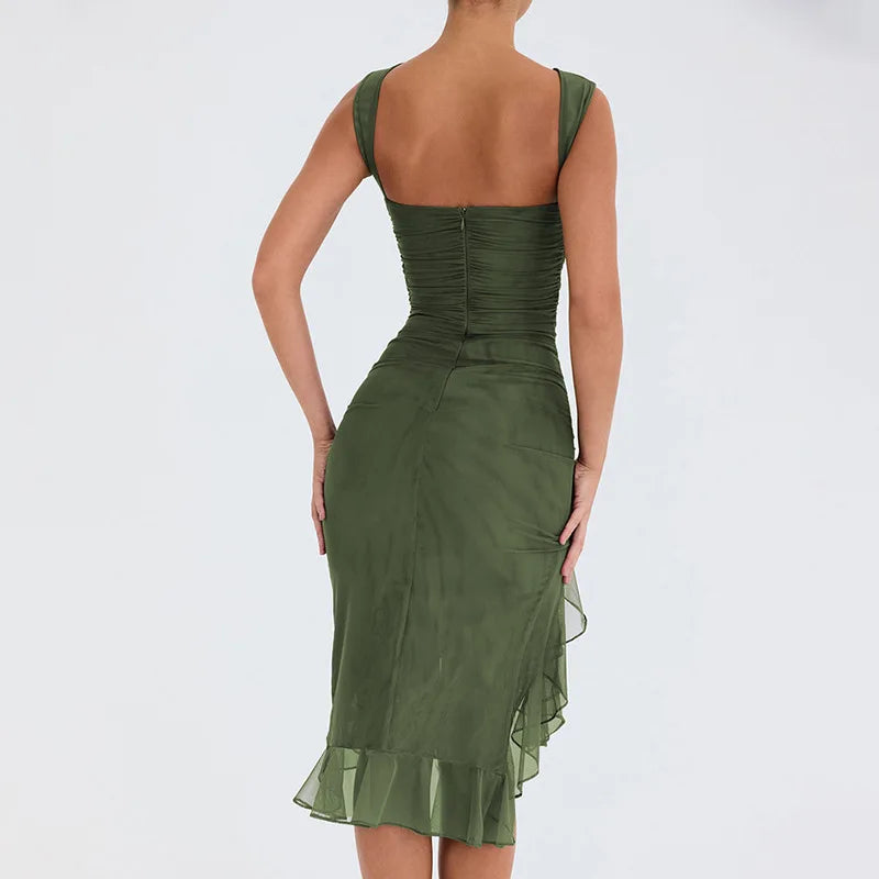 Robe Midi Femme Élégante – Volants & Fronces | Dos Nu & Sans Manches
Tailles : S à XL
Longueur : midi (environ 110 cm)
Matière : tissu fluide et léger, agréable pour l’été
Style : dos nu, sans manches, coupe irré FelizShop