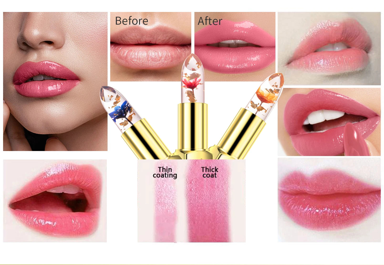 Baume à Lèvres Magique Fleur Cristal – Couleur Thermo-Réactive | Transparent, Longue Tenue & Ultra Hydratant🚚 Livraison rapide FelizShop