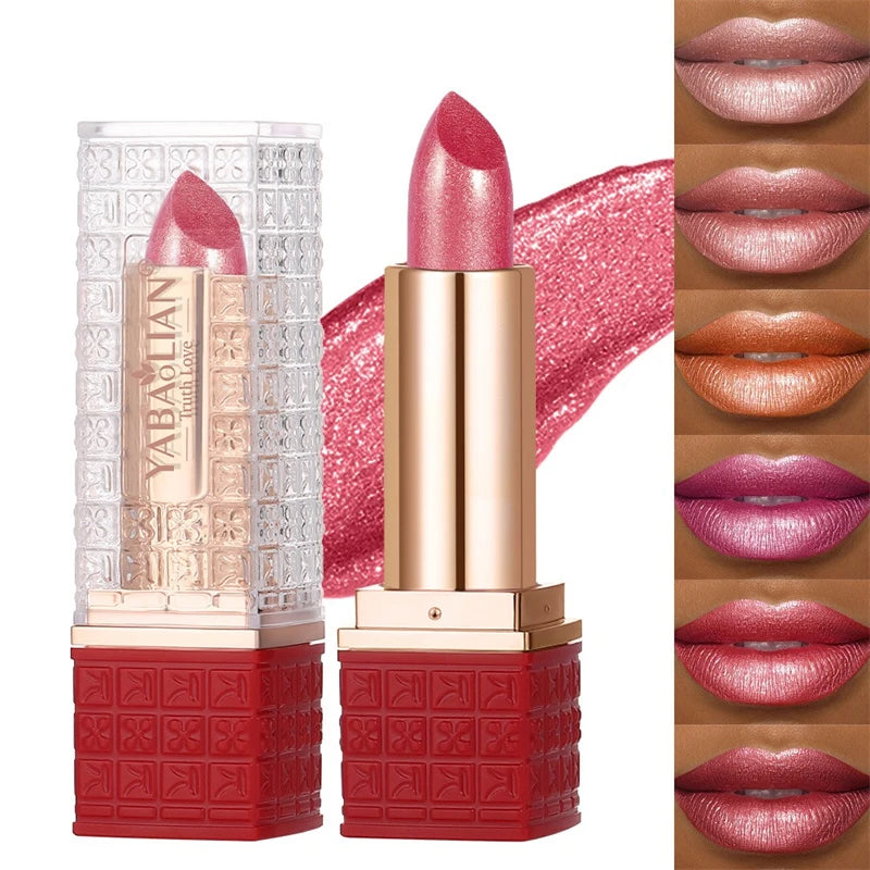 Rouge à Lèvres Pailleté Métallique – 12 Couleurs Intenses | Fini Brillant Nacré, Longue Tenue & Facile à Appliquer🚚 Livraison rapide FelizShop