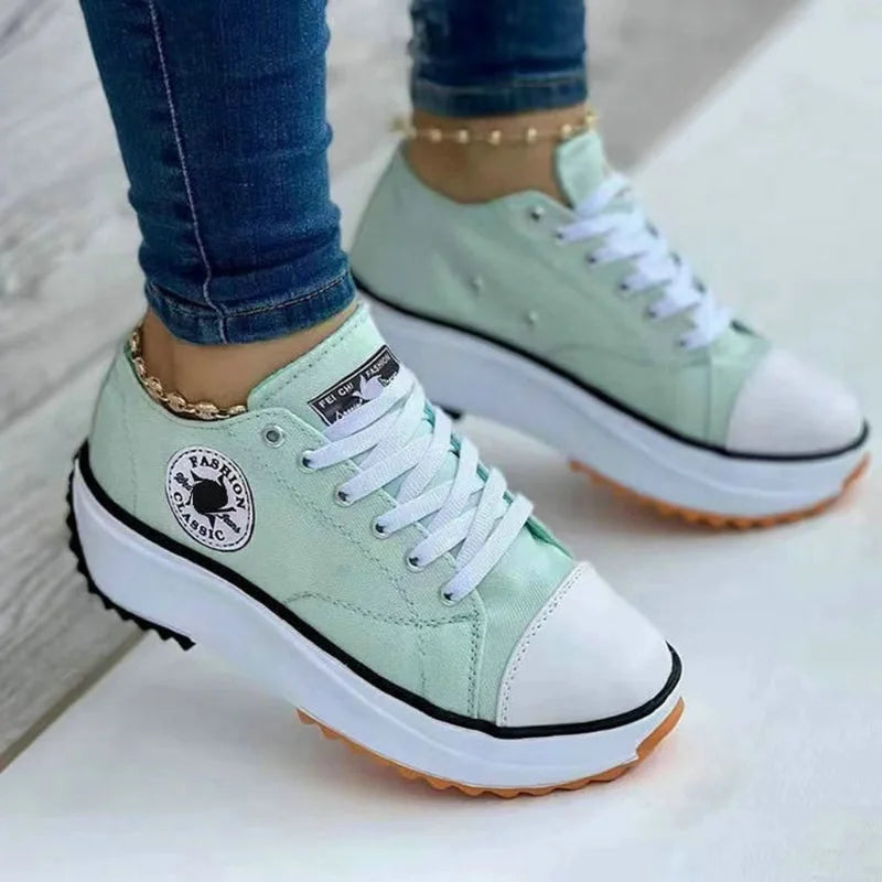 Baskets Femme 2025 en Toile Imprimée – Chaussures Plates à Lacets, Style Décontracté, Sneakers Casual pour Femme🚚 Livraison rapide en 8 à 12 jours ouvrés depuis la France FelizShop