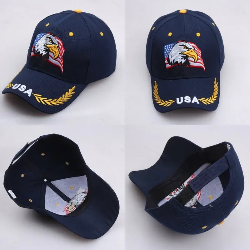 Casquette unisexe brodée aigle chauve & drapeau USA — Casquette baseball été outdoor — Anti-UV, protection solaire — Style hip-hop et sports🚚 Livraison rapide FelizShop