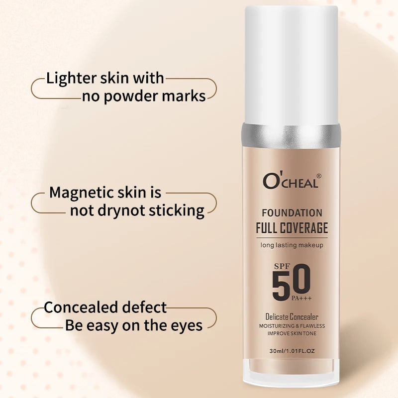 Fond de Teint Liquide O’CHEAL SPF 50 PA+++ – Haute Couvrance & Hydratation | Teint Lumineux & Unifié Longue Tenue🚚 Livraison rapide 5 à 9 jours ouvrés FelizShop