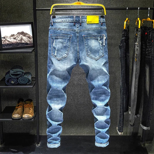 Jean Slim Homme Stretch Déchiré – Style Coréen Vintage, Denim Streetwear Usé, Pantalon Tendance Hip-Hop avec Détails Personnalisés🚚 Livraison rapide en 8 à 12 jours ouvrés depuis la France FelizShop