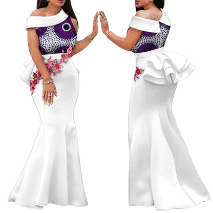 Robe Africaine Femme – Longue Robe Wax Élégante avec Perles FelizShop