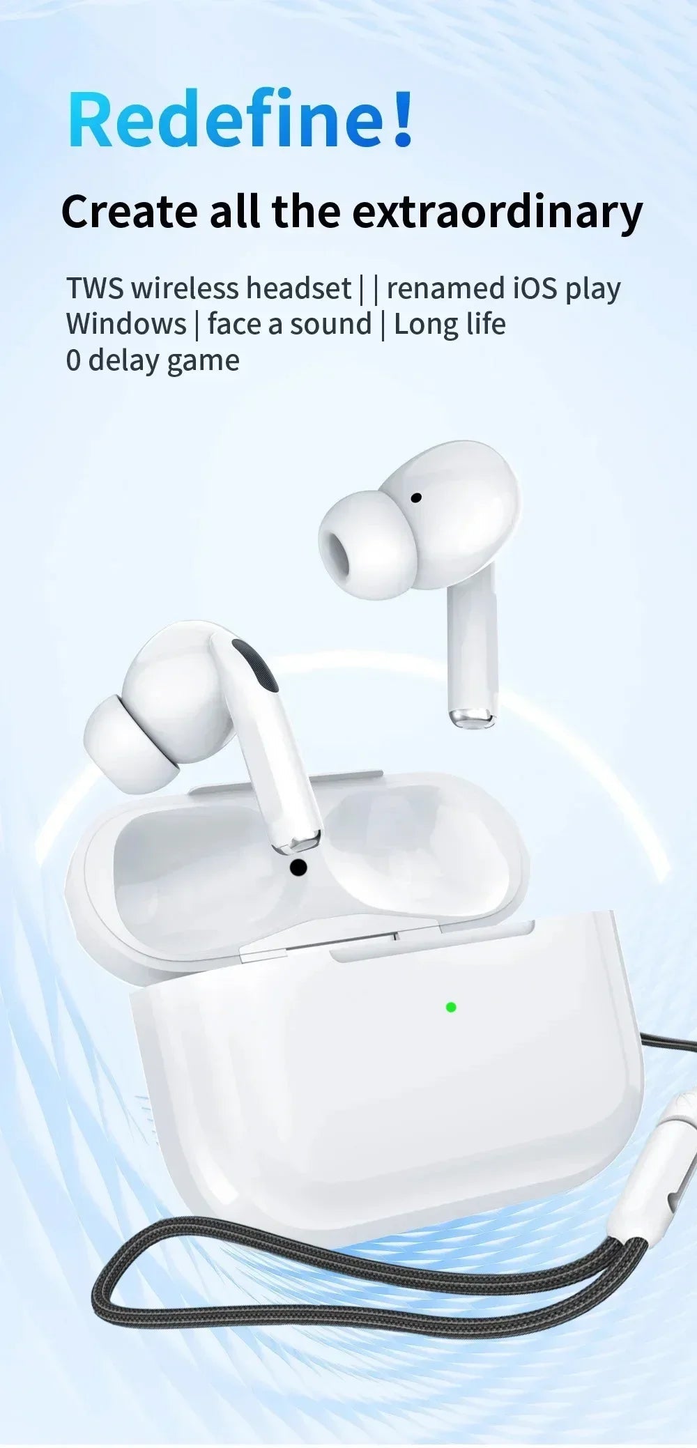 Air Pro True Wireless Bluetooth Earphones Headphones Bin Lanyard HiFi Sound Low Latency Noise Reduction Earbuds for IOS Android FelizShop