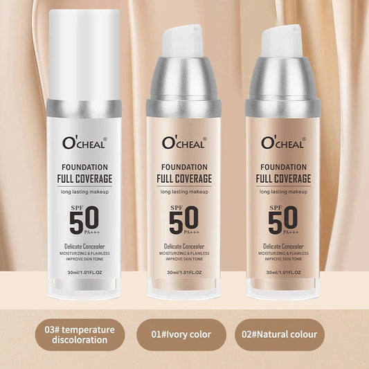 Fond de Teint Liquide O’CHEAL SPF 50 PA+++ – Haute Couvrance & Hydratation | Teint Lumineux & Unifié Longue Tenue🚚 Livraison rapide 5 à 9 jours ouvrés FelizShop