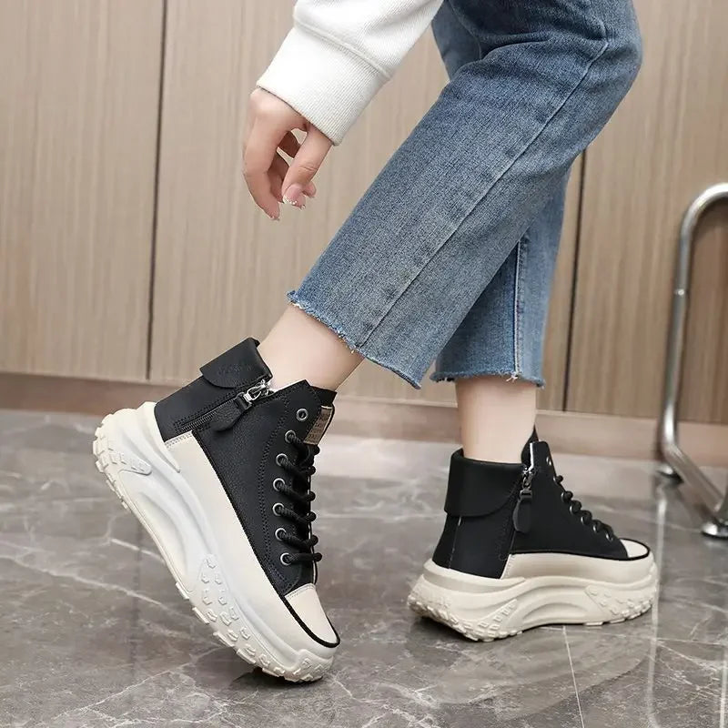 Baskets Montantes Femme Automne/Hiver 2024 – Chaussures Décontractées Légères à Semelle Épaisse avec Talon Intérieur Compensé, Idéales pour les Petites Statures🚚 Livraison rapide en 8 à 12 jours ouvrés depuis FelizShop