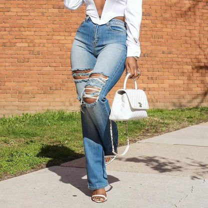 Hole Jeans Women Straight Pants Strecth High Strecth 2025 Streetwear Denims Washed Distressed Pockets Vintage Ripped Trousers
🚚Livraison gratuite rapide et sécurisé FR FelizShop