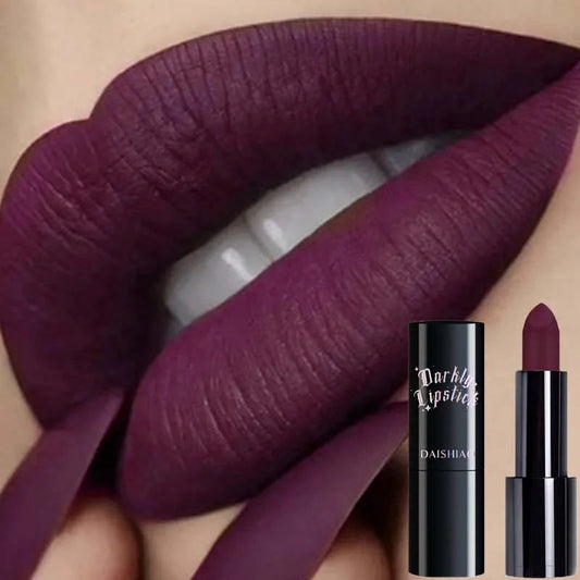 Rouge à Lèvres Mat Noir & Violet – Spécial Halloween | Waterproof & Longue Tenue | Look Gothique & Dramatique🚚 Livraison rapide FelizShop