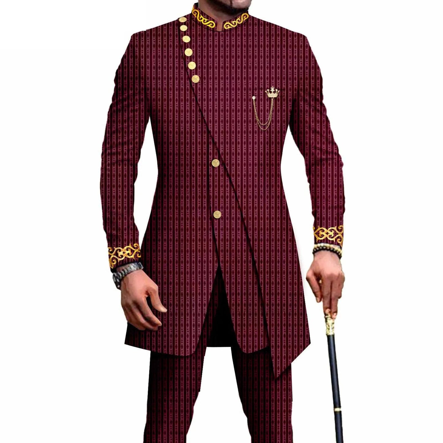 Costume Africain Homme – Blazer Brodé & Pantalon Slim FelizShop