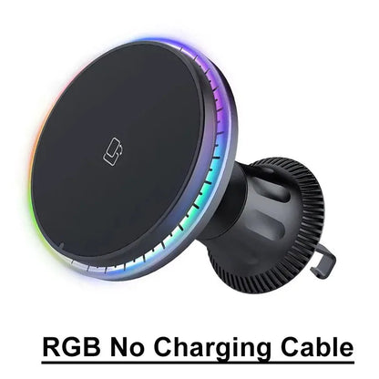 Chargeur sans fil magnétique pour voiture 30W RGB — Compatible iPhone 12, 13, 14, 15 Pro Max (MagSafe), support de téléphone voiture avec fixation, station de charge rapide 🚚 Livraison rapide en 8 à 12 jours ouvrés FelizShop