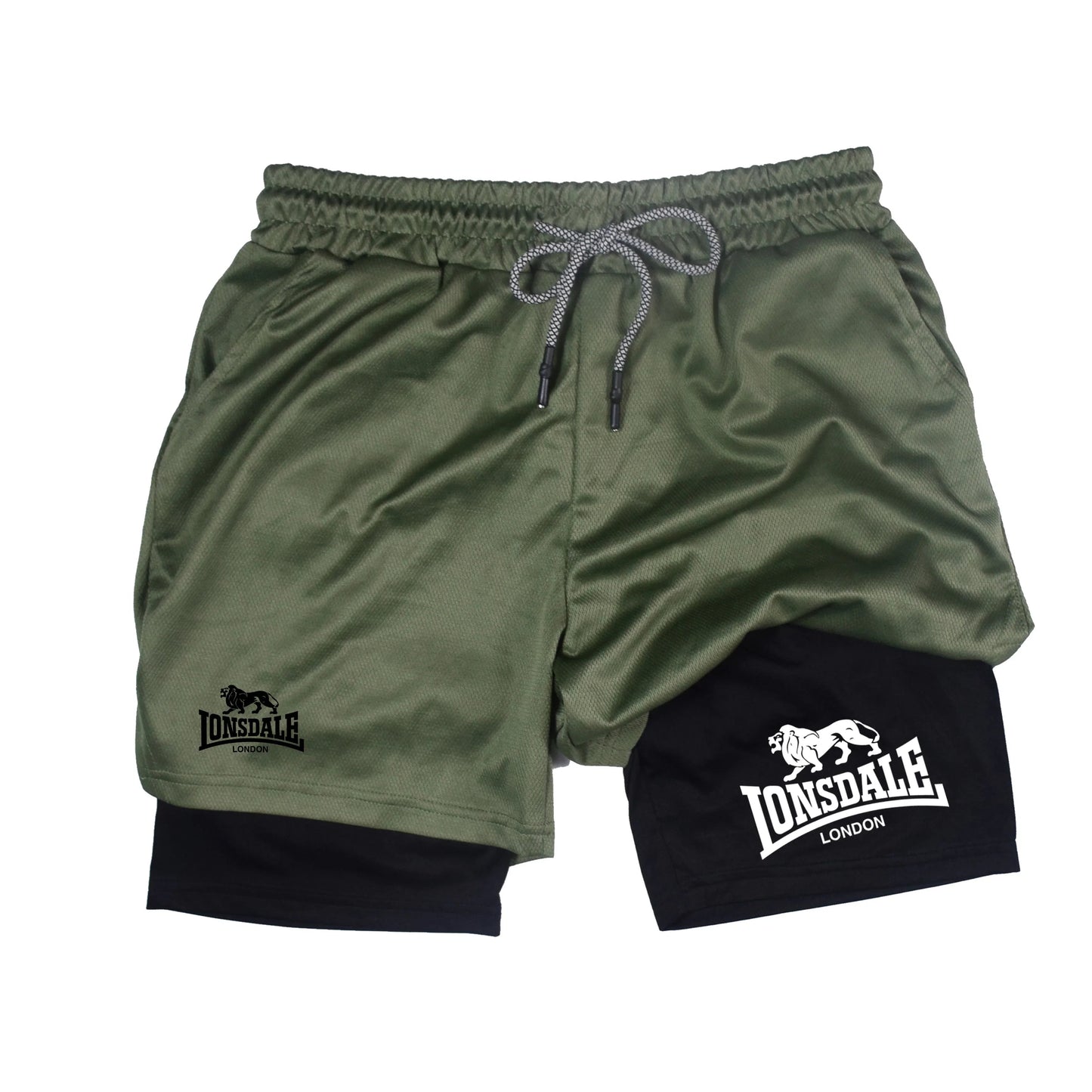 2 in 1 Running Shorts Men Workout Lonsdale Compression Shorts with Phone Pocket Towel Loop Summer Sport Athletic Activewear 🚚 Livraison rapide en 8 à 12 jours ouvrés depuis la France FelizShop