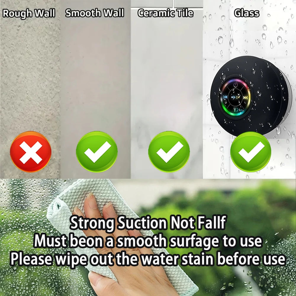 Enceinte Bluetooth Portable Sans Fil avec LED – Haut-parleur Étanche IPX4, Ventouse Puissante, Mini Son Stéréo, Idéal pour la Salle de Bain et l’Extérieur 🚚 Livraison rapide en 8 à 12 jours ouvrés depuis la Fran FelizShop