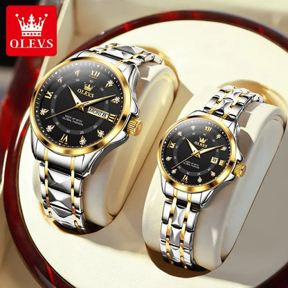 Montres Couple OLEVS 2906 – Montre Homme & Femme Quartz Luxe Étanche Acier FelizShop