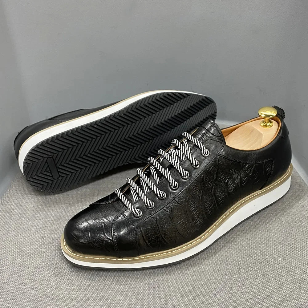 Chaussures casual homme style européen — En cuir véritable de vachette — Vert ou noir — Design luxueux à imprimé crocodile — Chaussures plates streetwear🚚 Livraison rapide en 8 à 12 jours ouvrés depuis la Fra FelizShop