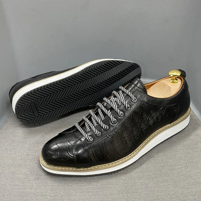 Chaussures casual homme style européen — En cuir véritable de vachette — Vert ou noir — Design luxueux à imprimé crocodile — Chaussures plates streetwear🚚 Livraison rapide en 8 à 12 jours ouvrés depuis la Fra FelizShop