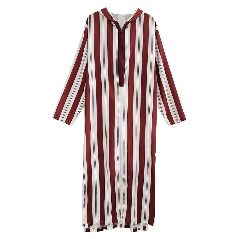 Robe Musulmane Homme 2024 – Patchwork Rayé, Capuche & Style Streetwear🚚Livraison rapide gratuite et sécurisée FelizShop