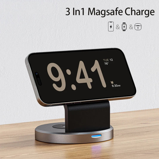 Support de charge magnétique sans fil 3-en-1 — Compatible iPhone 12, 13, 14, 15 Pro Max, Apple Watch et AirPods — Station d’accueil MagSafe à charge rapide
🚚 Livraison rapide en 8 à 12 jours ouvrés depuis la Fran FelizShop
