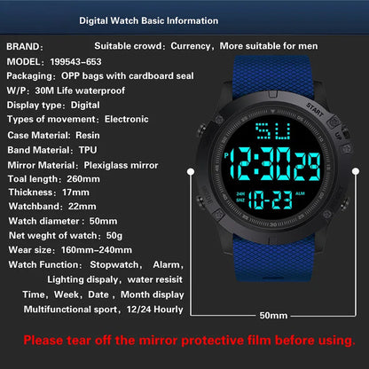 Montre sport homme multifonction — Montre militaire sportive, étanche, lumineuse LED digitale — Grande cadran, montre électronique pour enfants et étudiants
🚚 Livraison rapide en 8 à 12 jours ouvrés depuis la Fran FelizShop