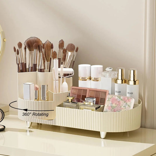 Organisateur de Maquillage Rotatif – Grande Capacité & Support Pinceaux – Rangement Élégant pour Coiffeuse🚚 Livraison rapide en 8 à 12 jours ouvrés depuis la France FelizShop