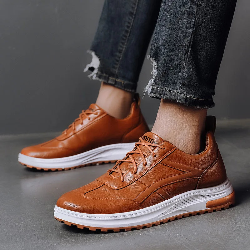 Sneakers en cuir PU pour homme — Chaussures business casual — Baskets respirantes d’extérieur — Mocassins mode pour homme — Chaussures de marche🚚 Livraison rapide FelizShop