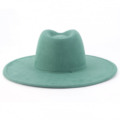 9.5 CM Big Brim Jazz Fedora Hats Men Suede Fabric Heart Top Felt Cap Women Luxury Designer Brand Party Green Fascinator Hats FelizShop
