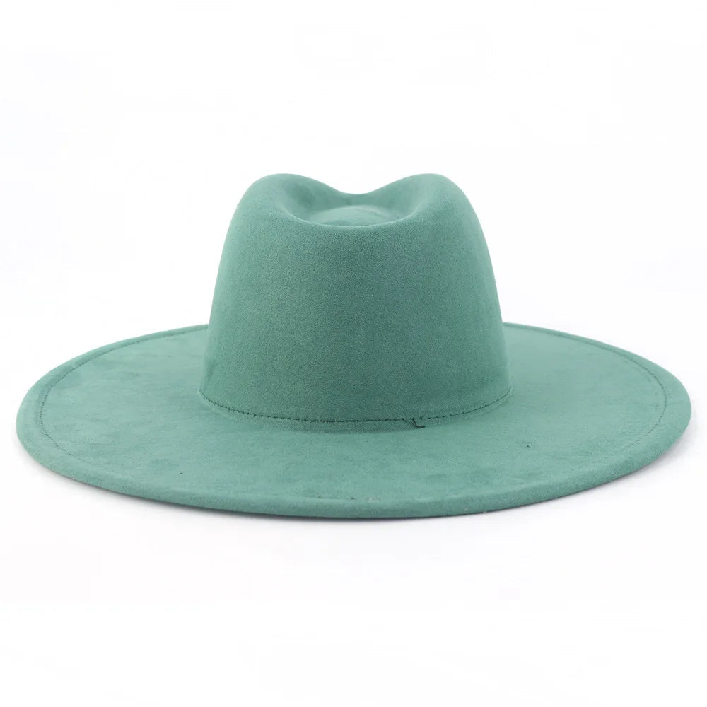 9.5 CM Big Brim Jazz Fedora Hats Men Suede Fabric Heart Top Felt Cap Women Luxury Designer Brand Party Green Fascinator Hats FelizShop