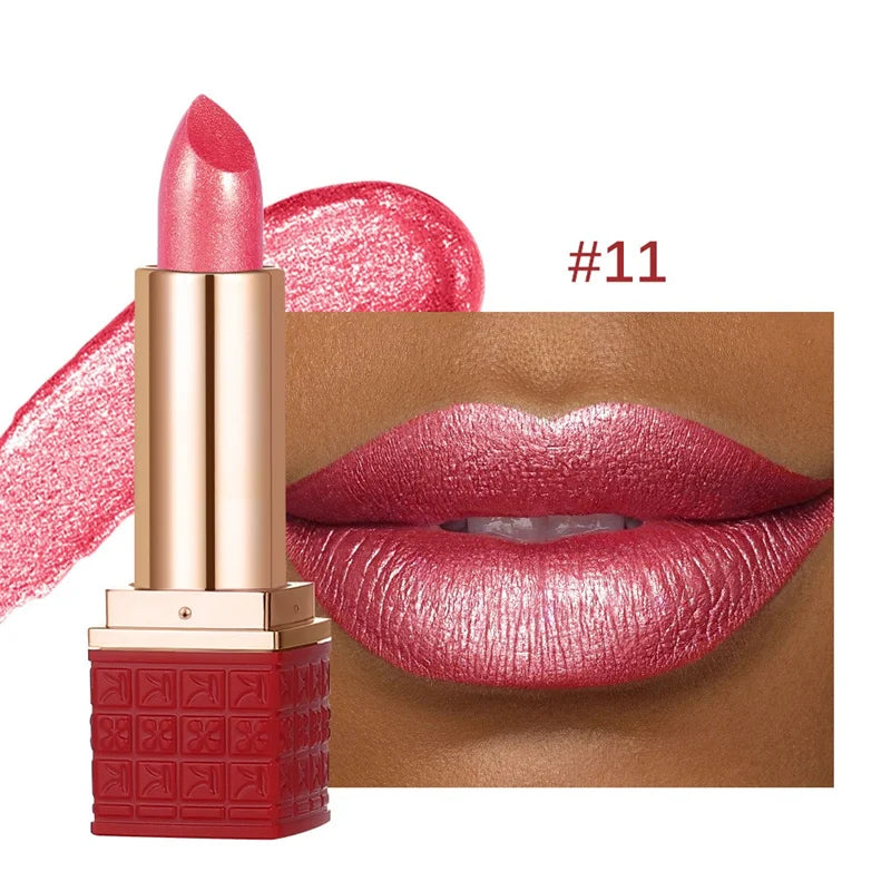 Rouge à Lèvres Pailleté Métallique – 12 Couleurs Intenses | Fini Brillant Nacré, Longue Tenue & Facile à Appliquer🚚 Livraison rapide FelizShop