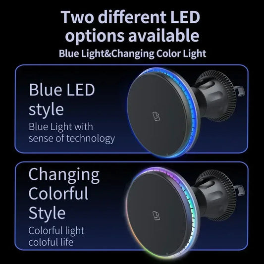 Chargeur sans fil magnétique pour voiture 30W RGB — Compatible iPhone 12, 13, 14, 15 Pro Max (MagSafe), support de téléphone voiture avec fixation, station de charge rapide 🚚 Livraison rapide en 8 à 12 jours ouvrés FelizShop