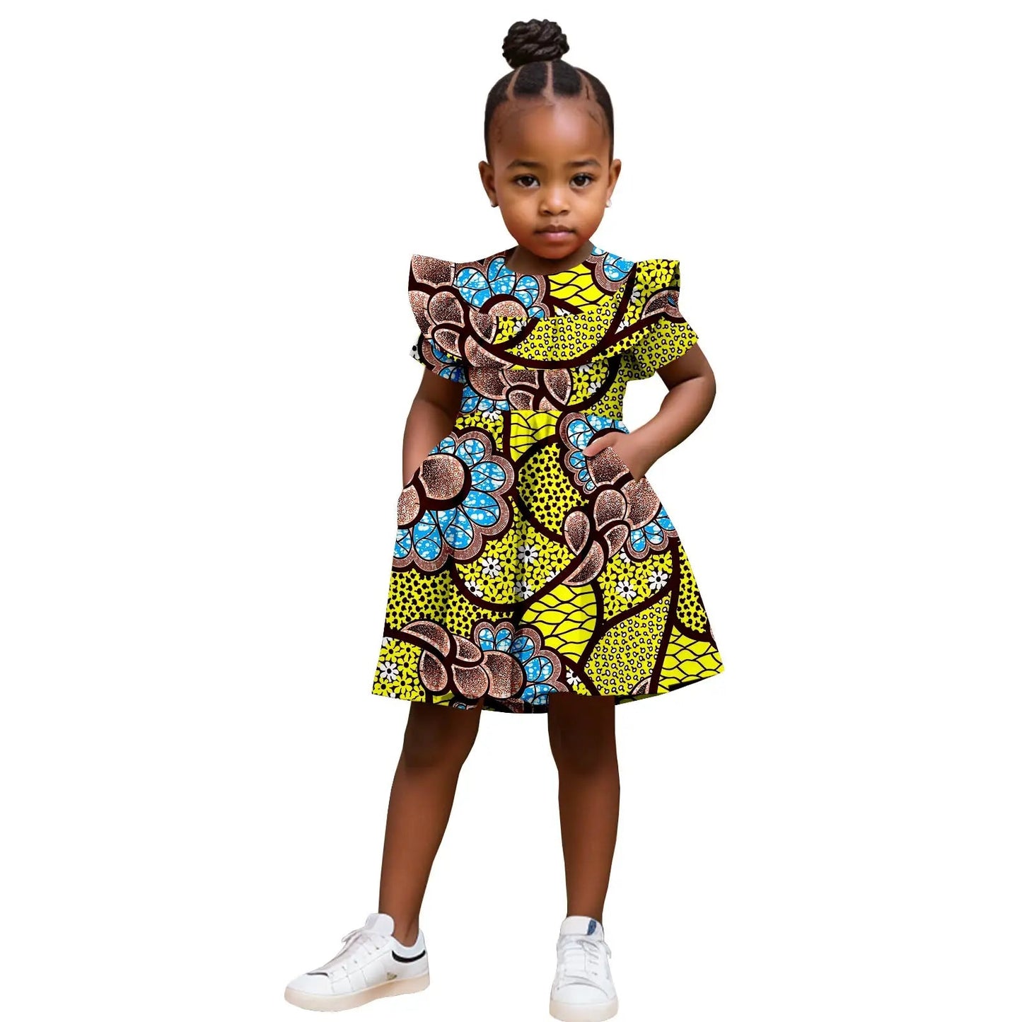 Robe Africaine Fille – Imprimé Wax Dashiki à Volants Été FelizShop