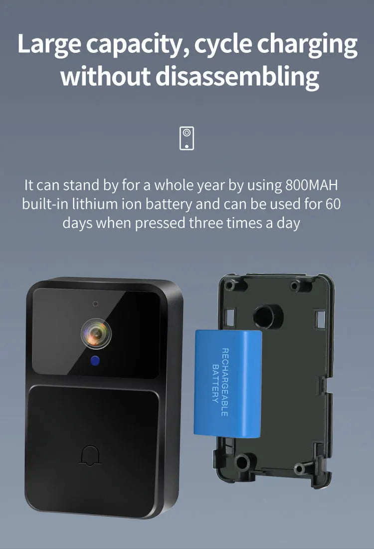 Caméra de Sonnette Vidéo WiFi – Vision Nocturne HD, Sans Fil, Batterie Intégrée, Interphone Bidirectionnel avec Modulation de Voix, Sécurité Intelligente pour la Maison 🚚 Livraison rapide en 8 à 12 jours ouvrés FelizShop