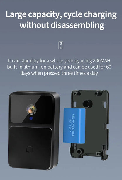 Caméra de Sonnette Vidéo WiFi – Vision Nocturne HD, Sans Fil, Batterie Intégrée, Interphone Bidirectionnel avec Modulation de Voix, Sécurité Intelligente pour la Maison 🚚 Livraison rapide en 8 à 12 jours ouvrés FelizShop