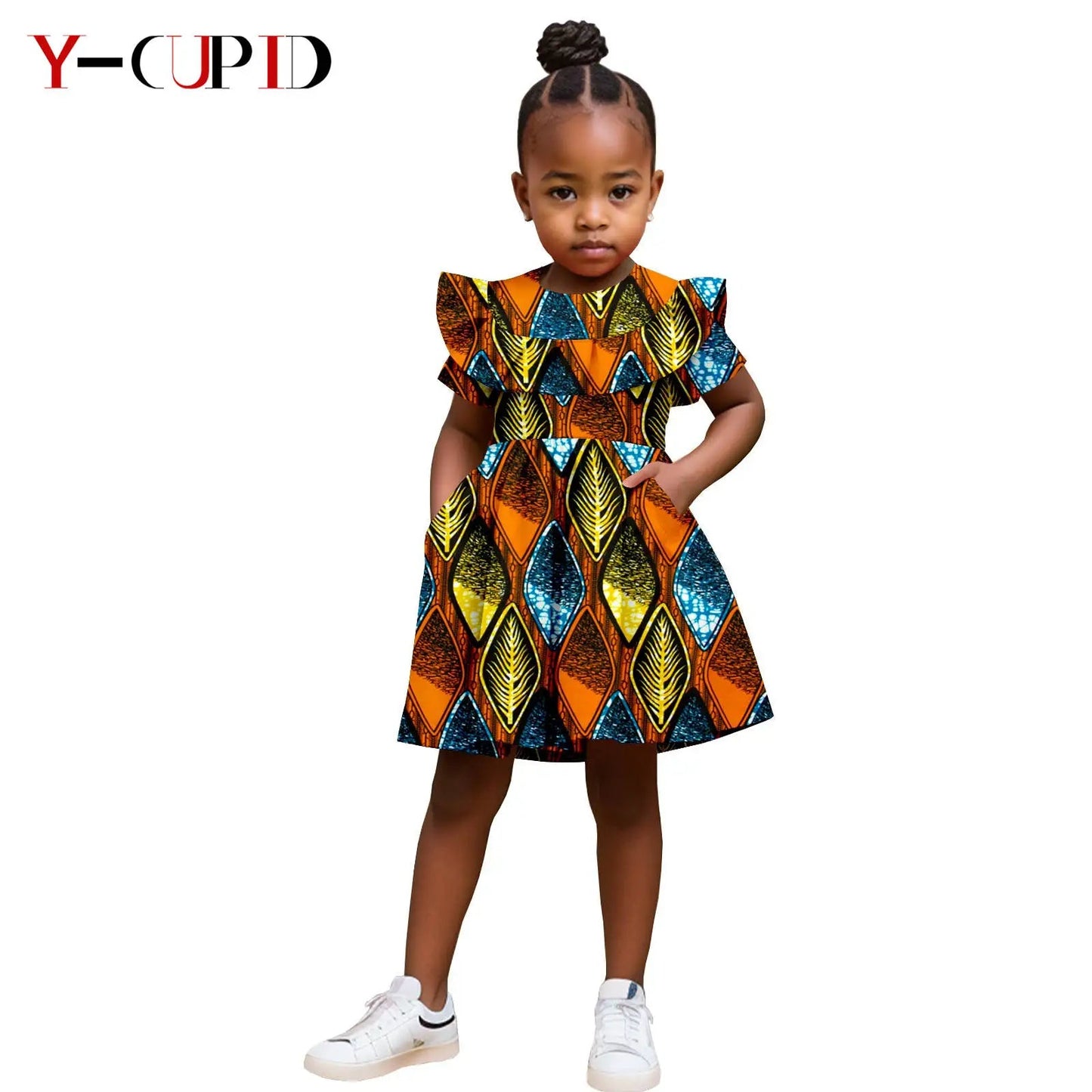 Robe Africaine Fille – Imprimé Wax Dashiki à Volants Été FelizShop