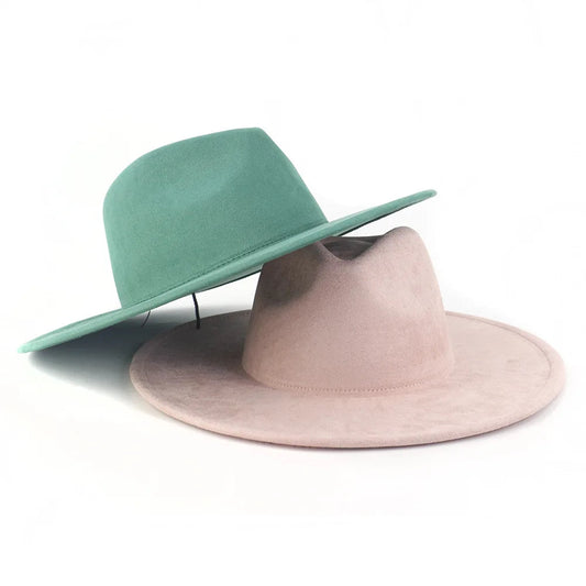 9.5 CM Big Brim Jazz Fedora Hats Men Suede Fabric Heart Top Felt Cap Women Luxury Designer Brand Party Green Fascinator Hats FelizShop