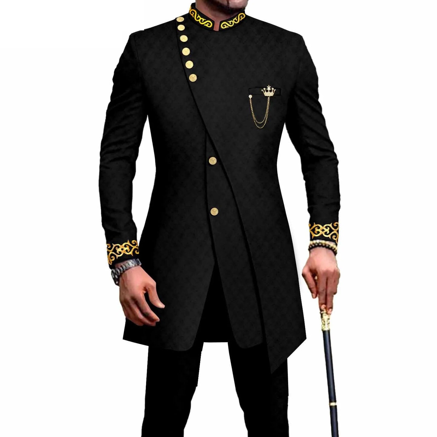 Costume Africain Homme – Blazer Brodé & Pantalon Slim FelizShop
