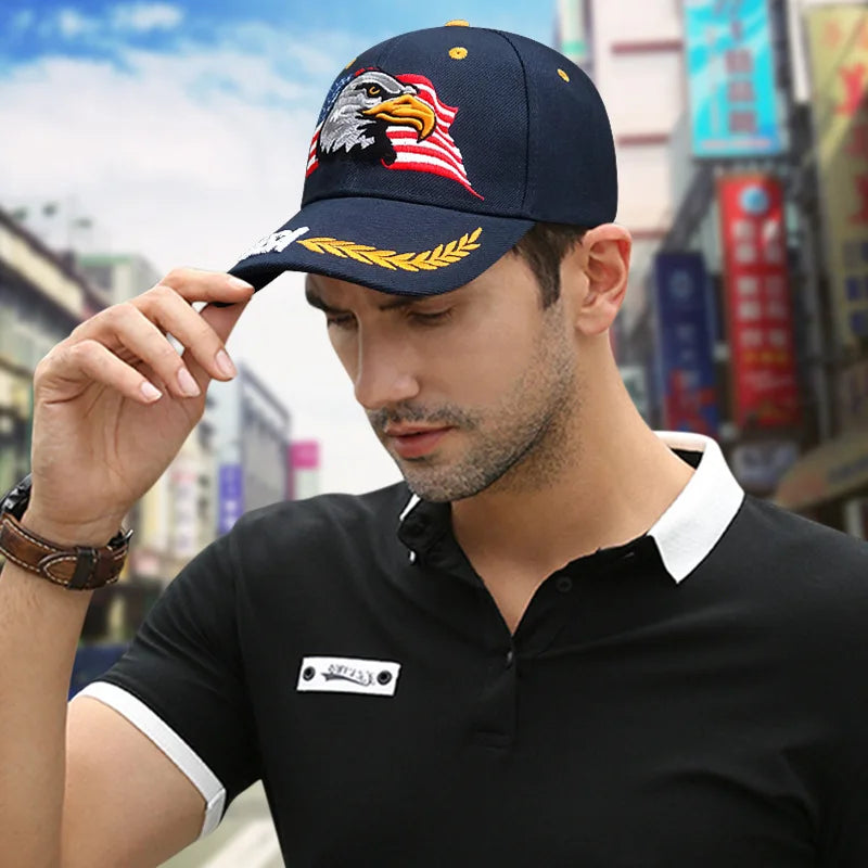 Casquette unisexe brodée aigle chauve & drapeau USA — Casquette baseball été outdoor — Anti-UV, protection solaire — Style hip-hop et sports🚚 Livraison rapide FelizShop