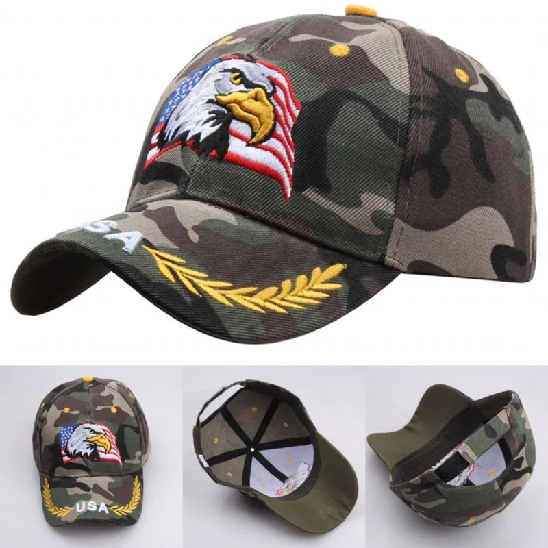 Casquette unisexe brodée aigle chauve & drapeau USA — Casquette baseball été outdoor — Anti-UV, protection solaire — Style hip-hop et sports🚚 Livraison rapide FelizShop