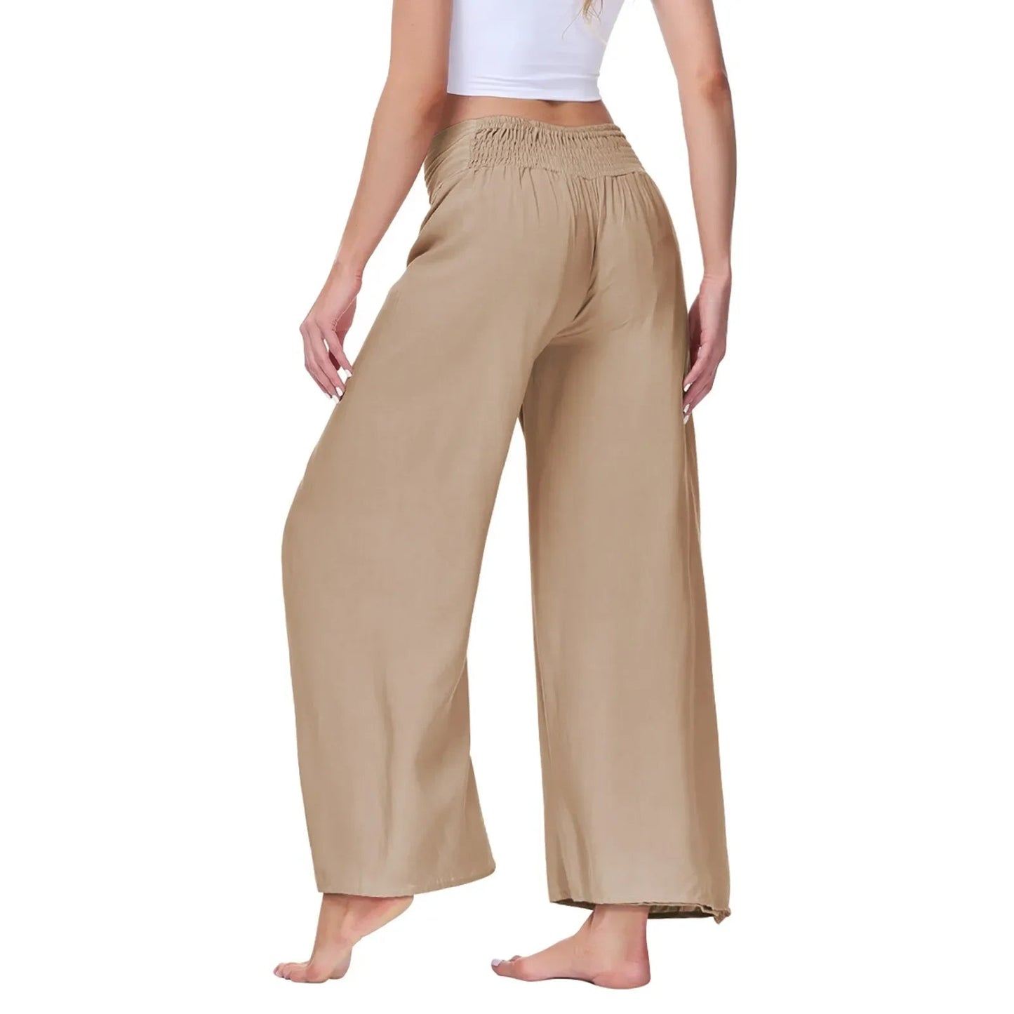 Pantalon Palazzo Femme Taille Haute – Plissé & Évasé | Style Plage
Tailles : S à XL
Matière : tissu léger, fluide et élastique
Coupe : taille haute, jambes larges évasées avec fentes latérales
Style : pantalon amp FelizShop