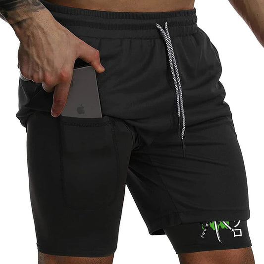 Shorts de compression homme avec poche téléphone — Sports, boucle serviette, entraînement gym — Imprimé été 2 en 1🚚 Livraison rapide en 8 à 12 jours ouvrés depuis la France FelizShop