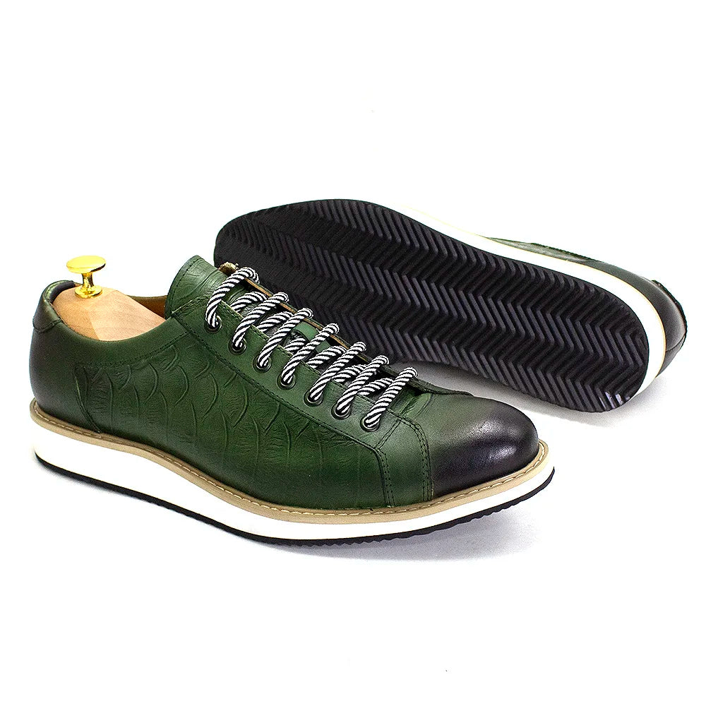 Chaussures casual homme style européen — En cuir véritable de vachette — Vert ou noir — Design luxueux à imprimé crocodile — Chaussures plates streetwear🚚 Livraison rapide en 8 à 12 jours ouvrés depuis la Fra FelizShop