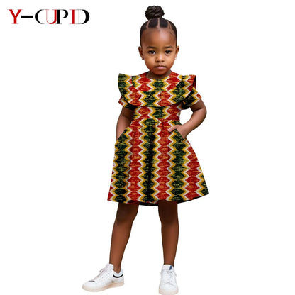Robe Africaine Fille – Imprimé Wax Dashiki à Volants Été FelizShop
