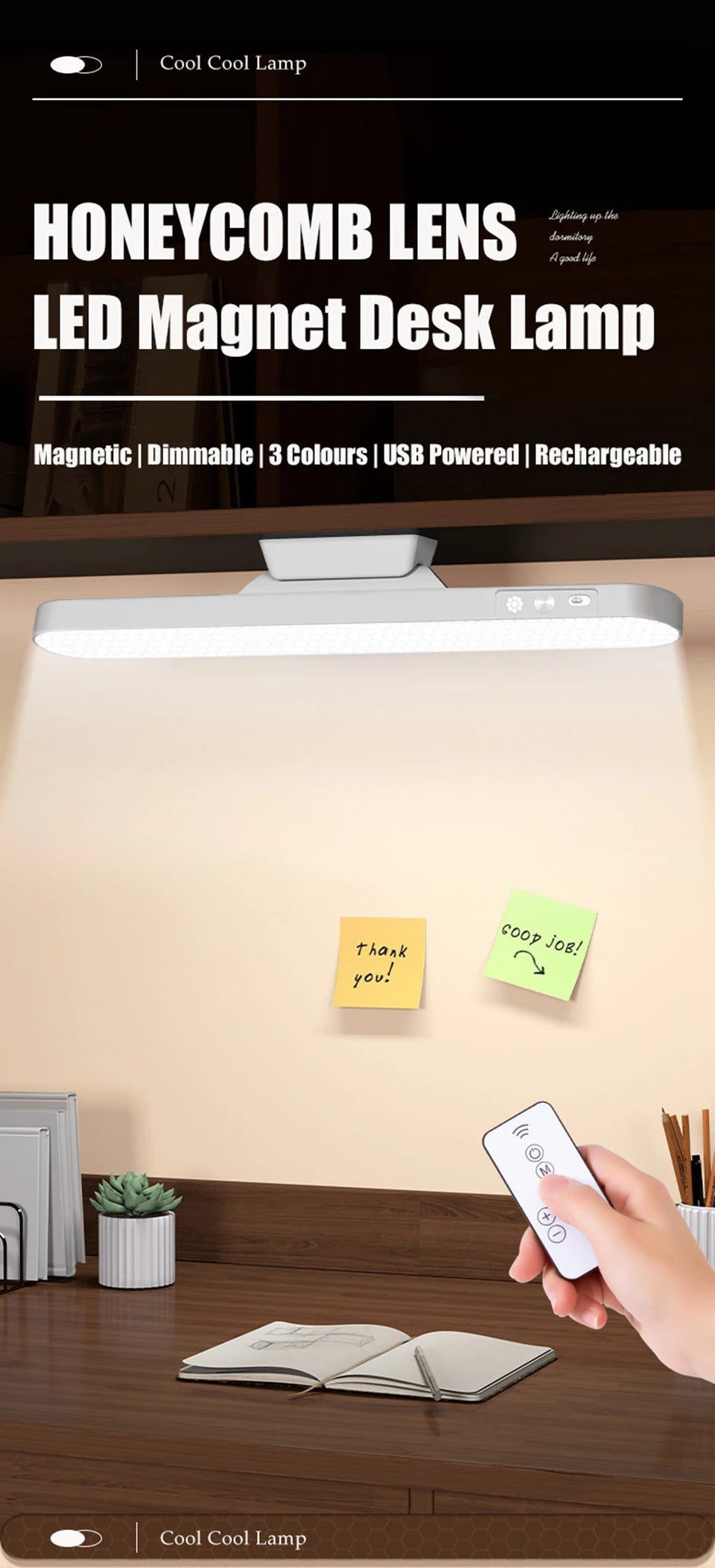 LED Table Lamp Magnetic Hanging USB Rechargeable Desk Lamp 3 Color Reading Light Dimmable Cabinet Closet Wardrobe Night Light 🚚 Livraison rapide en 8 à 12 jours ouvrés depuis la France FelizShop