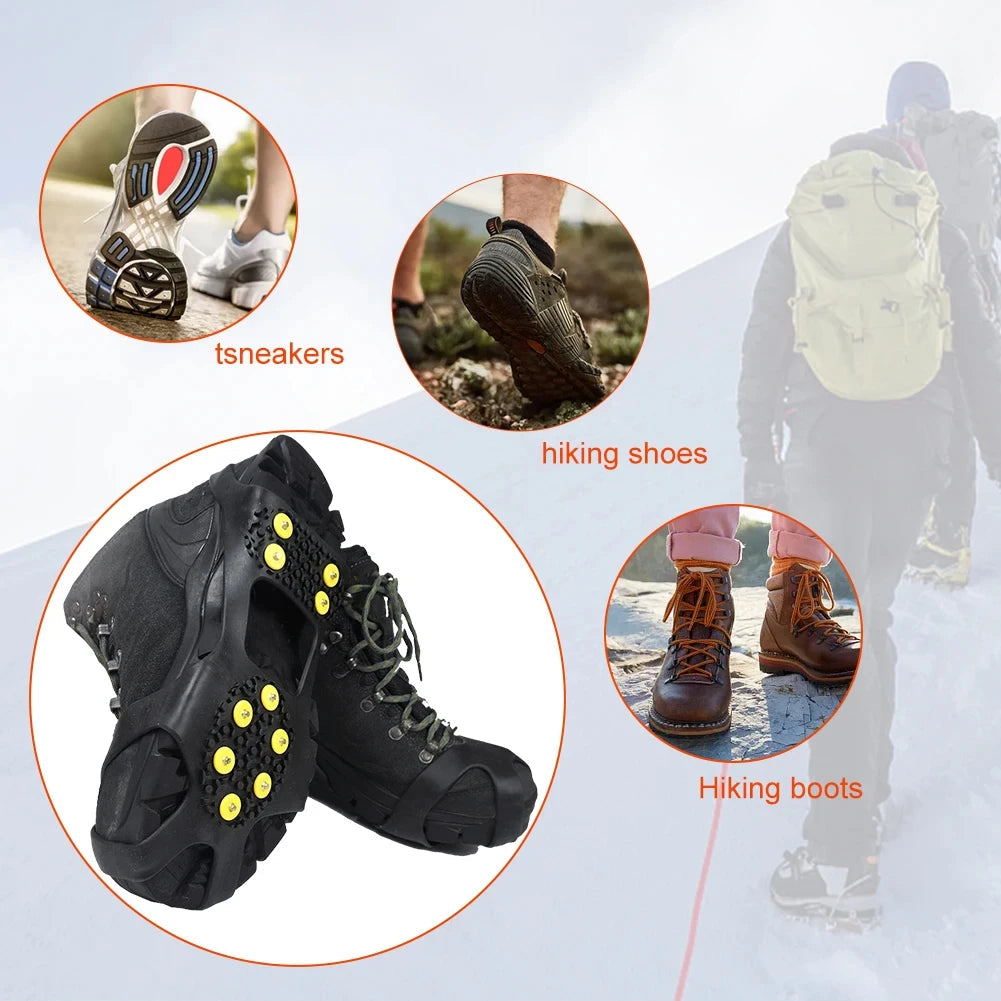 Crampons Antidérapants 10 Pointes – Griffe de Neige Universelle pour Chaussures, Randonnée, Alpinisme et Marche en Extérieur, Unisexe FelizShop