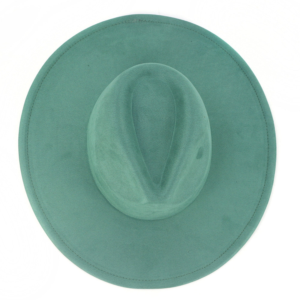 9.5 CM Big Brim Jazz Fedora Hats Men Suede Fabric Heart Top Felt Cap Women Luxury Designer Brand Party Green Fascinator Hats FelizShop
