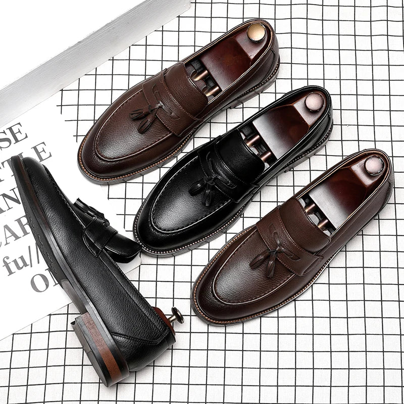 Chaussures pour homme en cuir véritable — Oxford de haute qualité — Sneakers outdoor style italien — Noires — Design élégant pour bureau, jogging ou tenue habillée🚚 Livraison rapide FelizShop