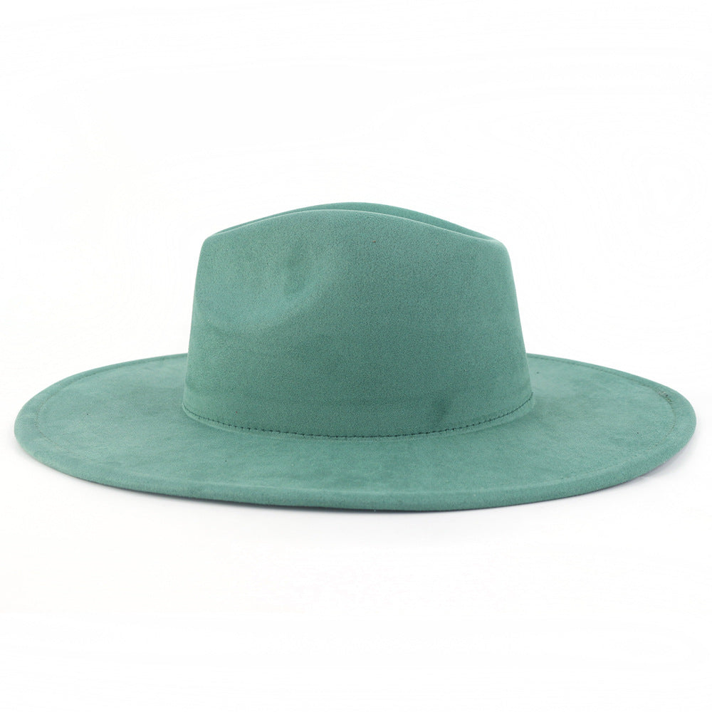 9.5 CM Big Brim Jazz Fedora Hats Men Suede Fabric Heart Top Felt Cap Women Luxury Designer Brand Party Green Fascinator Hats FelizShop